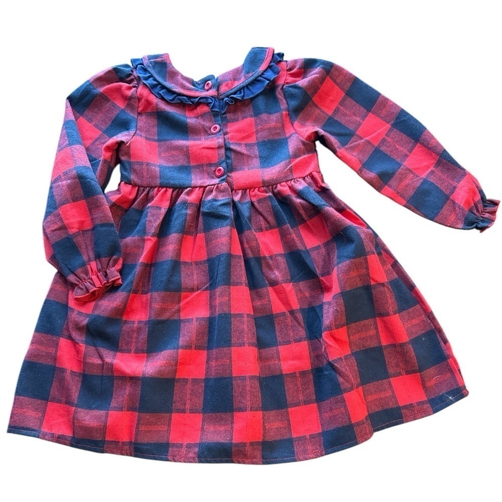 Girls Smocked Christmas Bibbed Long Sleeve Dress with Bow size 4-5 - Picture 4 of 4